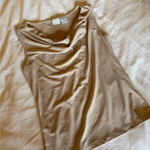 Beige Cowl Neck Sleeveless Top